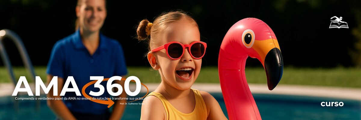 criança na aula de natação sob a supervisão do professor